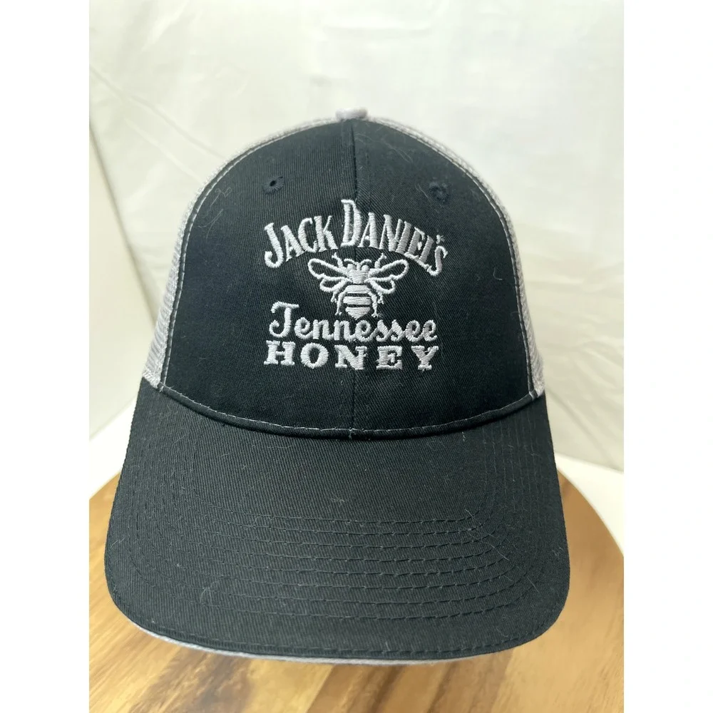 Jack Daniels‎ Tennessee Honey Hat Cap Black & Gray Strap Back Adjustable New